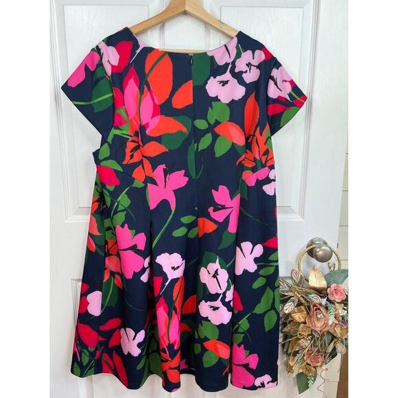 Jessica Howard Navy Floral Pattern Short  Cap Sleeves Crew Neck A Line Dress 22W - Picture 3 of 12